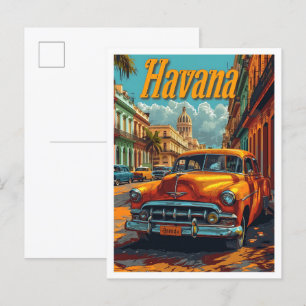 Cartão Postal Ilustração do Viagem de Arte Vintage em Cuba Havan