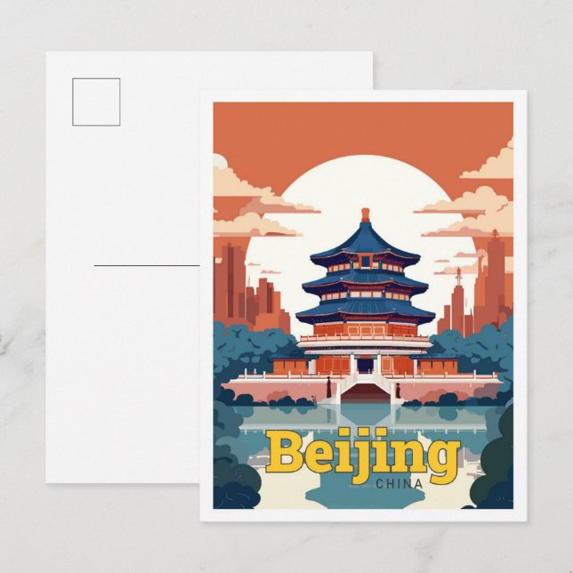 Cartão Postal Ilustração do Viagem de Pequim na China (Frente/Verso)