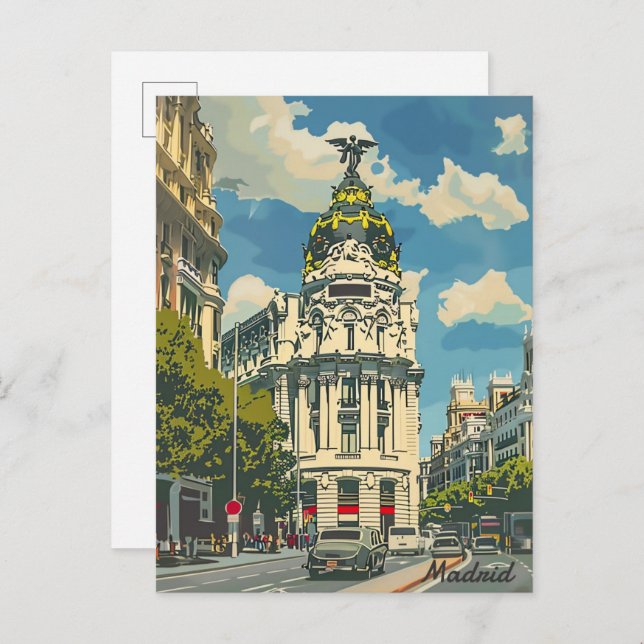 Cartão Postal Ilustração do Viagem Retroativo da Espanha Madrid (Frente/Verso)