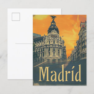 Cartão Postal Ilustração do Viagem Retroativo da Espanha Madrid