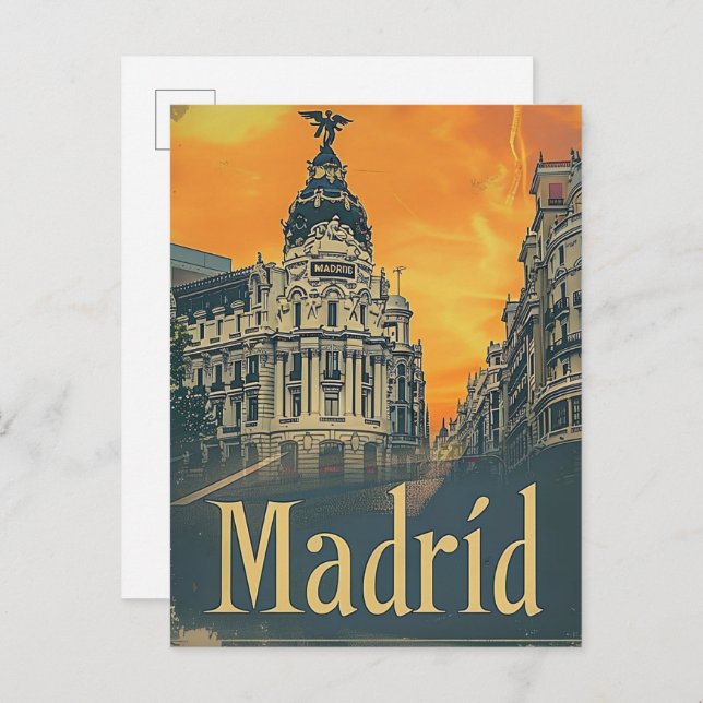 Cartão Postal Ilustração do Viagem Retroativo da Espanha Madrid (Frente/Verso)