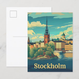 Cartão Postal Ilustração do Viagem retrovisor da Suecia de Estoc