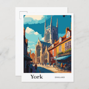 Cartão Postal Ilustração do Viagem Vintage em York, Inglaterra