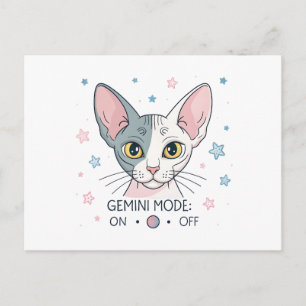 Cartão Postal Ilustração do Zodíaco do Gato Sphynx em Modo Gêmeo