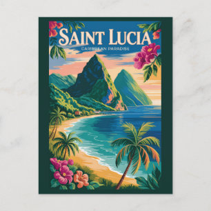 Cartão Postal Ilustração dos Pitons de Santa Lúcia Arte de Viage
