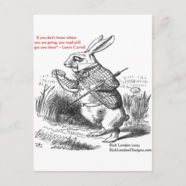 Cartão Postal Ilustração e Citação de Lewis Carroll no Espelho (Frente)