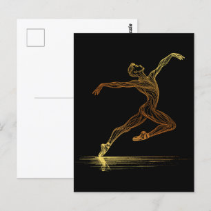 Cartão Postal Ilustração Elegante do Dançador de Balés de Arte d