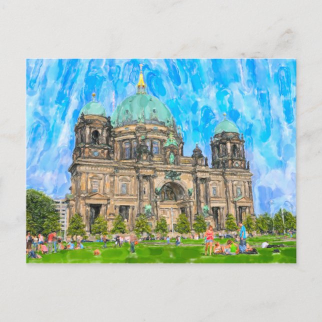 Cartão Postal Ilustração em aquarela de Berlim. Catedral. (Frente)