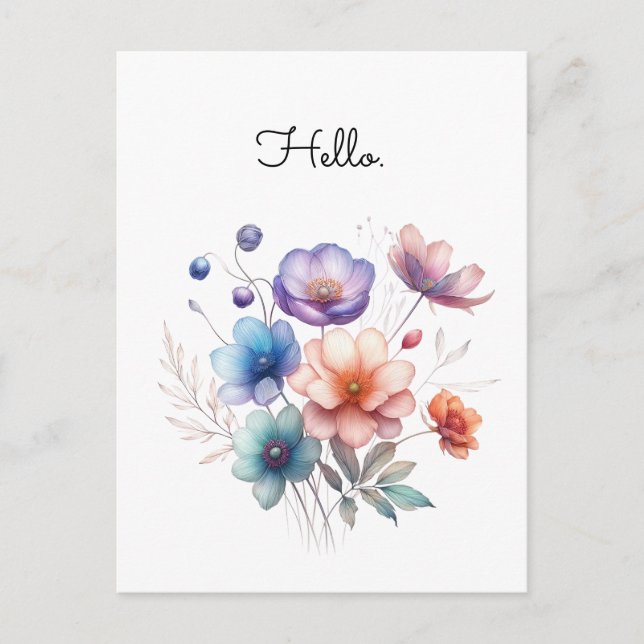 Cartão Postal Ilustração em Aquarela de Buquê Floral Personaliza (Frente)