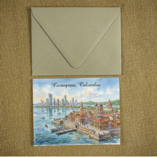 Cartão Postal Ilustração em aquarela de Cartagena Colômbia