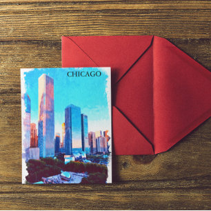 Cartão Postal Ilustração em Aquarela de Chicago Illinois
