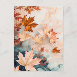 Cartão Postal Ilustração em Aquarela de Folhas em Cores Pastel