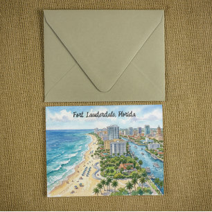 Cartão Postal Ilustração em Aquarela de Fort Lauderdale Flórida
