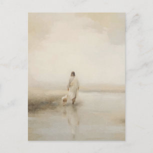 Cartão Postal Ilustração em aquarela de Jesus caminhando com cor