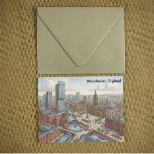 Cartão Postal Ilustração em Aquarela de Manchester Inglaterra