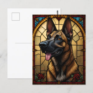 Cartão Postal Ilustração em Estilo de Vitral do Malinois Belga