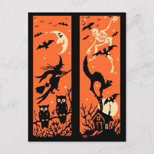 Cartão Postal Ilustração em Silhueta de Halloween Vintage