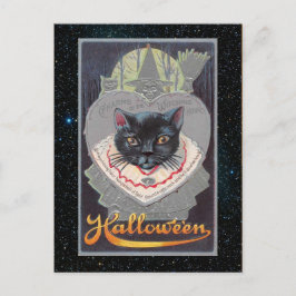 Cartão Postal Ilustração engraçada do Halloween de gato antigo