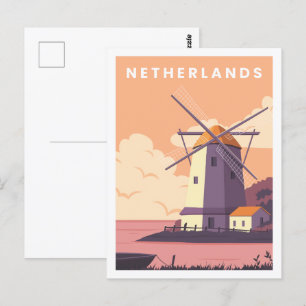Cartão Postal Ilustração Famosa de Local de Viagem Holanda