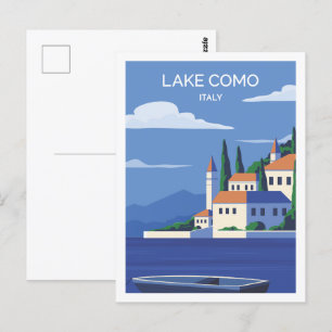 Cartão Postal Ilustração Famosa de Local do Lago Como Itália