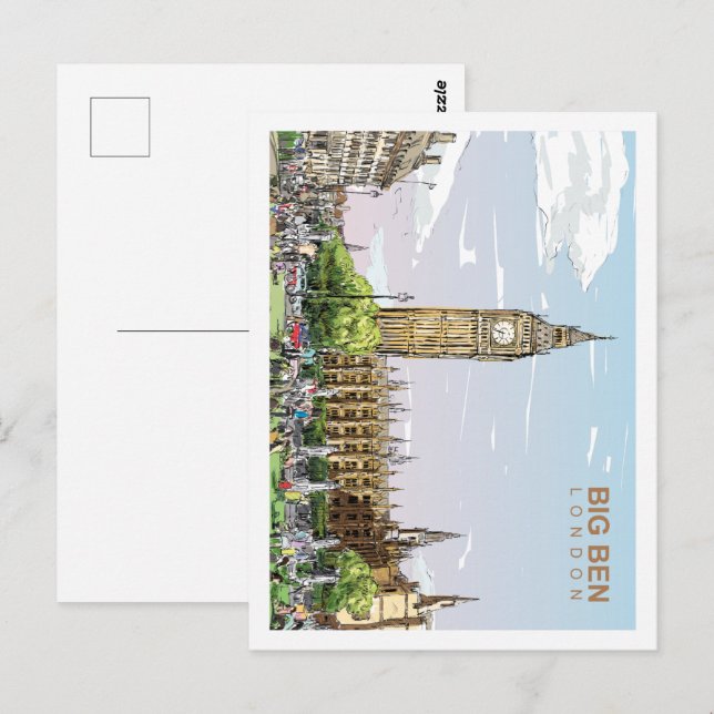 Cartão Postal Ilustração Famosa do Big Ben London Viagem Place (Frente/Verso)