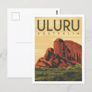 Cartão Postal Ilustração Famosa do Lugar Viagem do Uluru Austrál