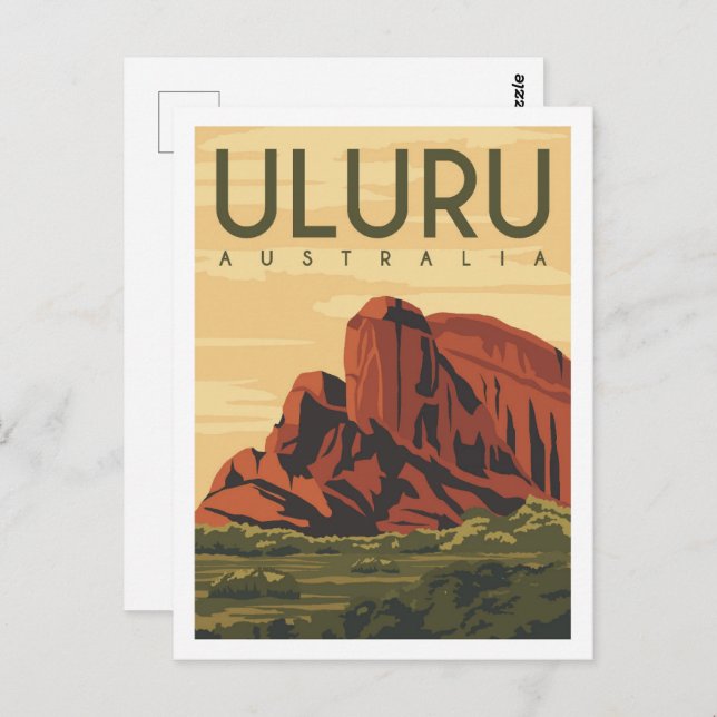 Cartão Postal Ilustração Famosa do Lugar Viagem do Uluru Austrál (Frente/Verso)