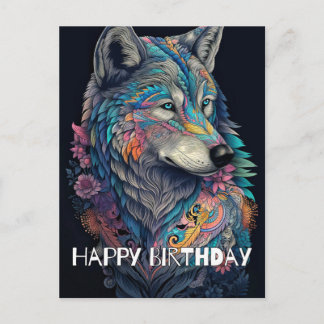 Cartão Postal Ilustração Feliz Aniversário Hunter Wolf