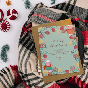 Cartão Postal Ilustração Floral de Cordeiro de Inverno de Natal