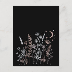 Cartão Postal Ilustração Floral do Céu Noturno Boho – Lua, Estre