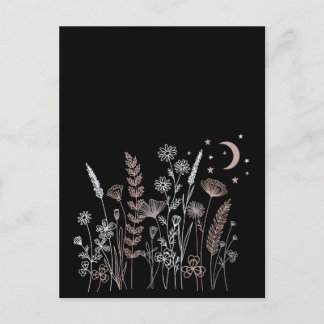 Cartão Postal Ilustração Floral do Céu Noturno Boho – Lua, Estre