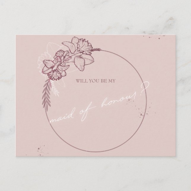 Cartão Postal ilustração floral seja minha madrinha de casamento (Frente)