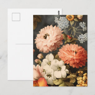 Cartão Postal Ilustração Floral Vintage com Flores Mistas