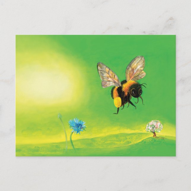 Cartão Postal Ilustração Fluffy Bumblebee Flying (Frente)