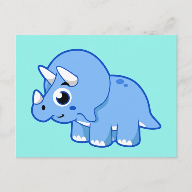 Cartão Postal Ilustração Fofa de um Dinossauro Triceratops. (Frente)