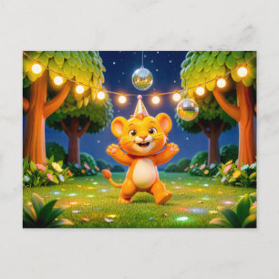 Cartão Postal Ilustração Fofo Personagem Leão 3D