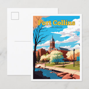 Cartão Postal Ilustração Fort Collins Colorado Viagem Vintage