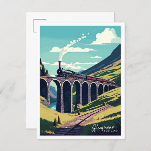 Cartão Postal Ilustração Glenfinnan Scotland Viagem Vintage