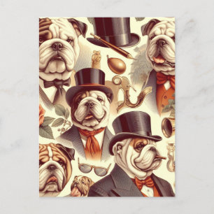 Cartão Postal Ilustração Inglesa Vintage Bulldog Invisível