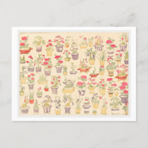 Cartão Postal Ilustração japonesa de plantas plantadas/Bonsai
