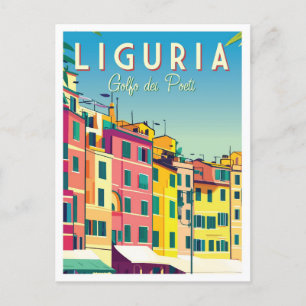 Cartão Postal Ilustração Liguria Italy Trabalho de arte Viagem P