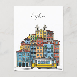 Cartão Postal Ilustração Lisboa Portugal Pantheon Alfama