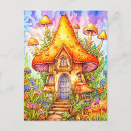 Cartão Postal Ilustração majestosa da casa de mushroom