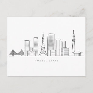 Cartão Postal Ilustração Minimalista da Silhueta de Tóquio