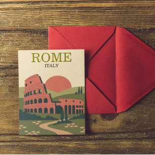 Cartão Postal Ilustração Minimalista Roma Itália Coliseu