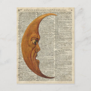 Cartão Postal Ilustração Mistycal Miedieval Moon Face Vintage