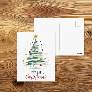 Cartão Postal Ilustração Moderna da Árvore de Natal Alegre