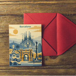 Cartão Postal Ilustração Moderna da Sagrada Família de Barcelona
