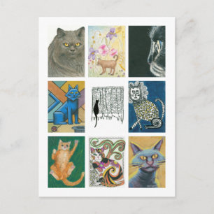 Cartão Postal Ilustração Múltiplos Artistas de Nove Gatos