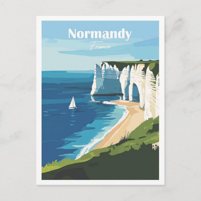 Cartão Postal Ilustração Normandy France Trabalho de arte Viagem (Frente)